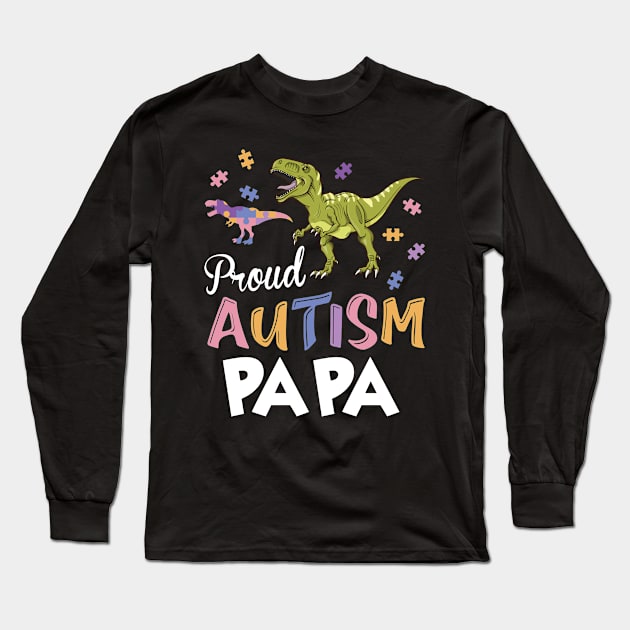 Autistic Dinosaurs Walking Around Puzzles Together Proud Autism Papa Long Sleeve T-Shirt by Cowan79